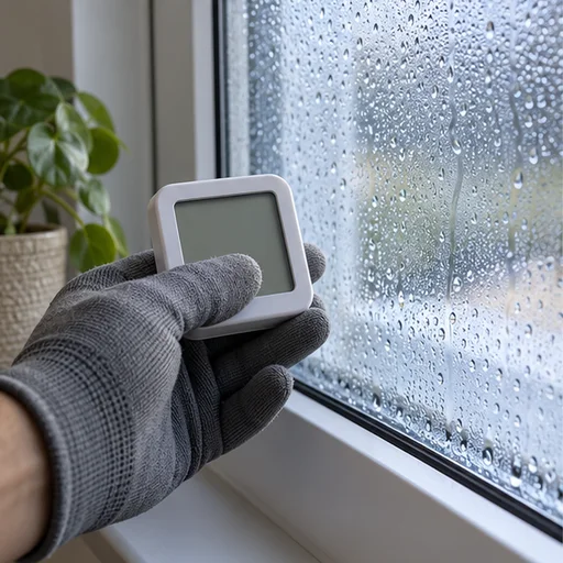 Recreación de una comprobación de humedad junto a una ventana con condensación.
