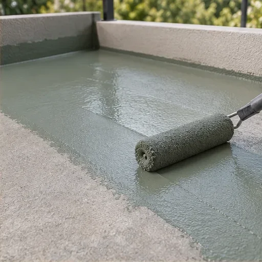 Recreación de una membrana líquida aplicada sobre un soporte de terraza.
