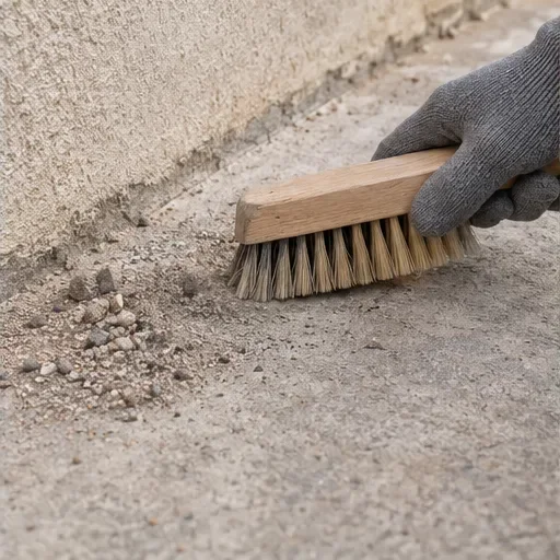 Recreación de la preparación de un soporte mineral con un cepillo y guantes.