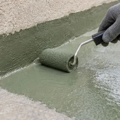 Recreación de la aplicación con rodillo de una membrana líquida sobre soporte mineral.
